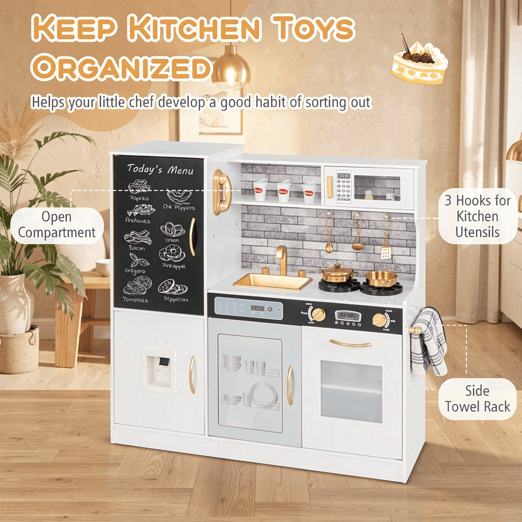 Redsmile Play Kitchen,Wooden Kids Kitchen Playset with Dish Washable Machine,Oven,Realistic Lights and Sounds,Pretend Play Toy Kitchen Gift for Girls Boys Ages 3-10,White