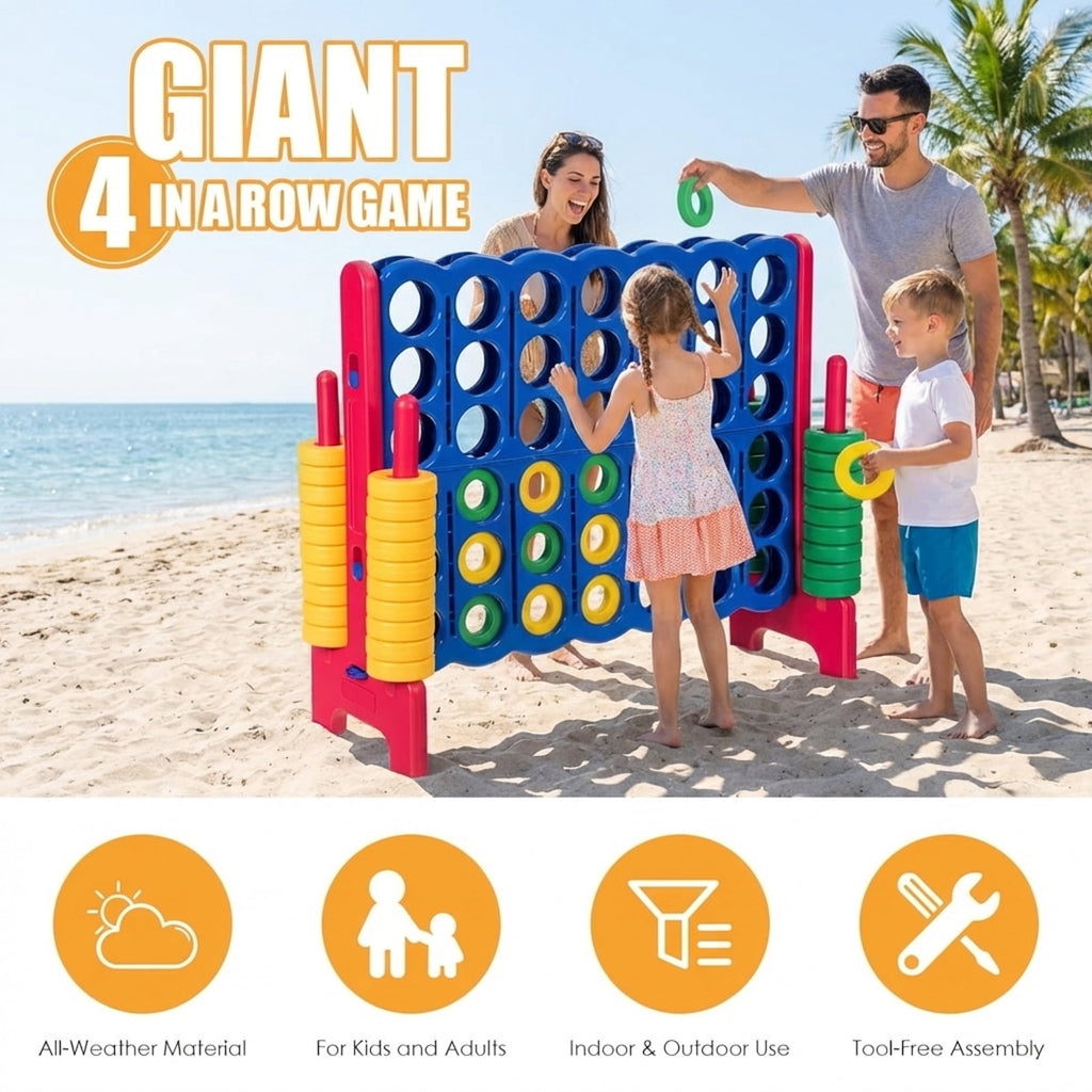 Redsmile Jumbo 4-to-Score Giant Game Set with 42 Jumbo Rings and Quick-Release Slider-Red Red - Outdoor Backyard Lawn Party Game for Kids Adults