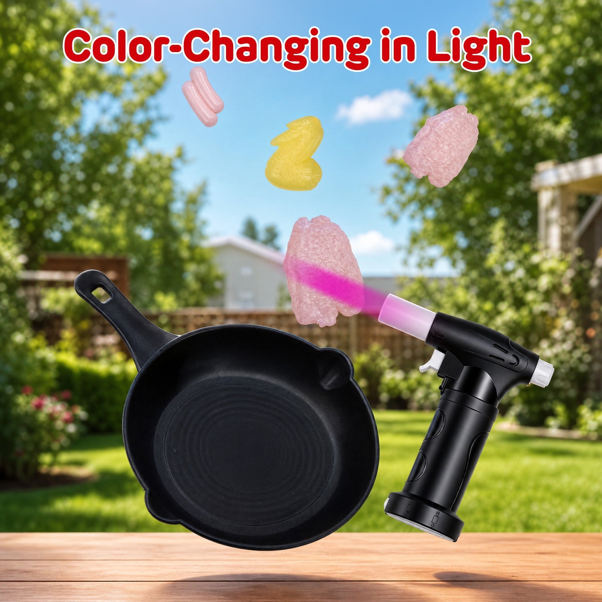 Redsmile Kids BBQ Grill Toy with Spray Light and Sound, Color-Changing Play Food Set, Pretend Play Kitchen Toy for Boys Girls