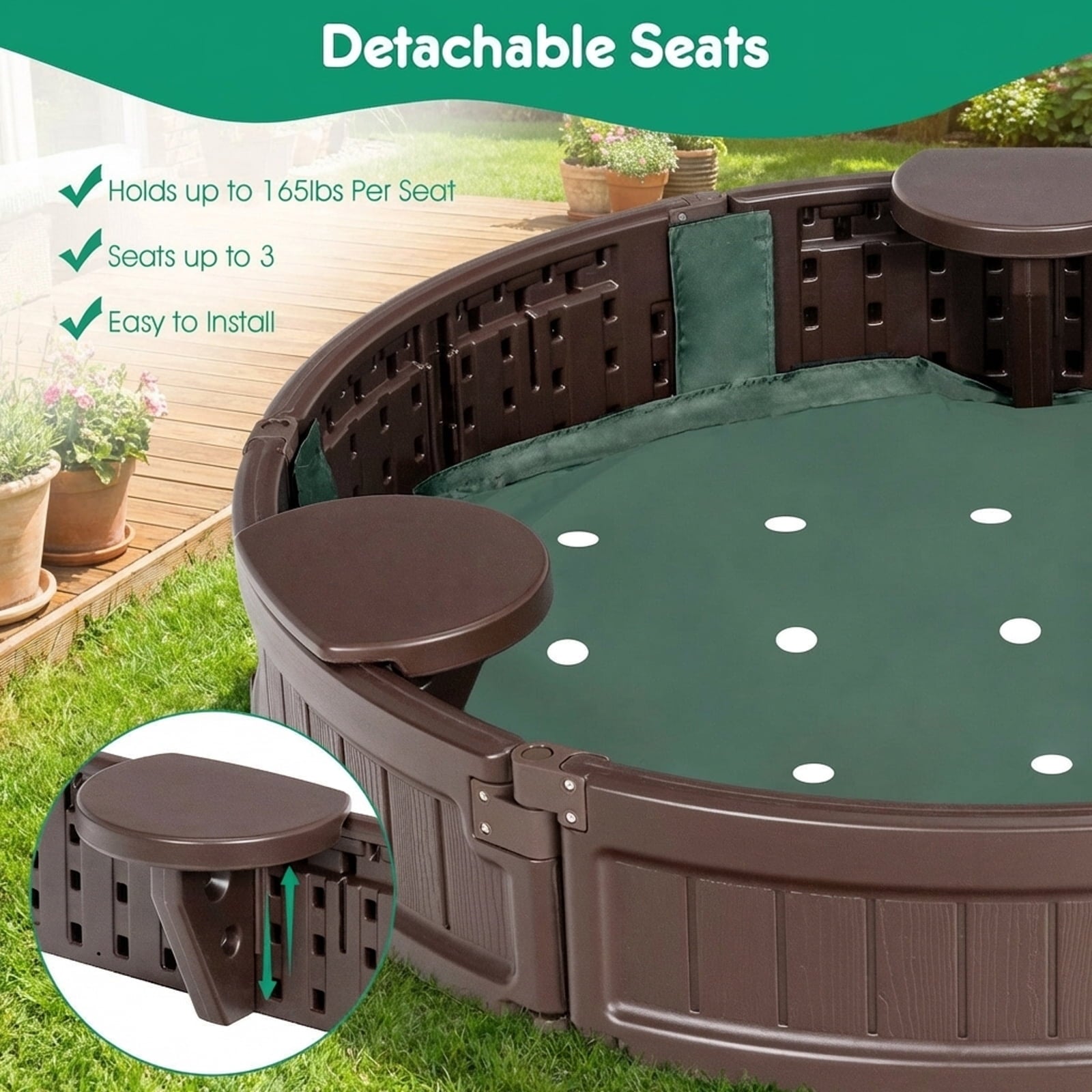 Redsmile Sandbox with Built-in Corner Seat and Cover - Brown - Outdoor Play - Garden Toy - Backyard Fun