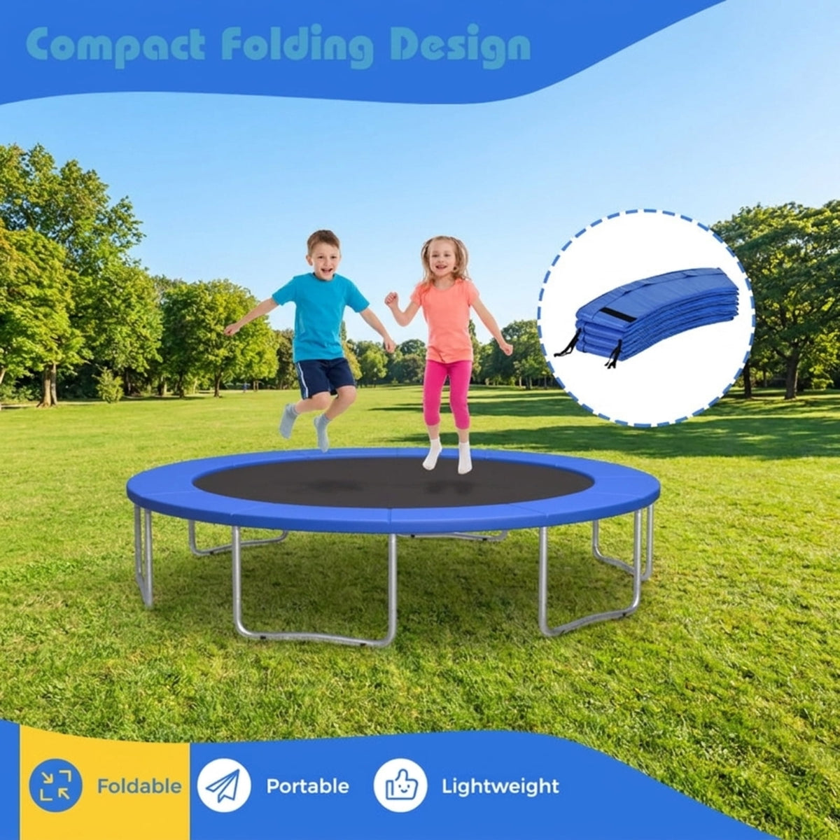 Redsmile 15 Feet Trampoline Pad Replacement Safety Pad with Fixing Straps, Blue
