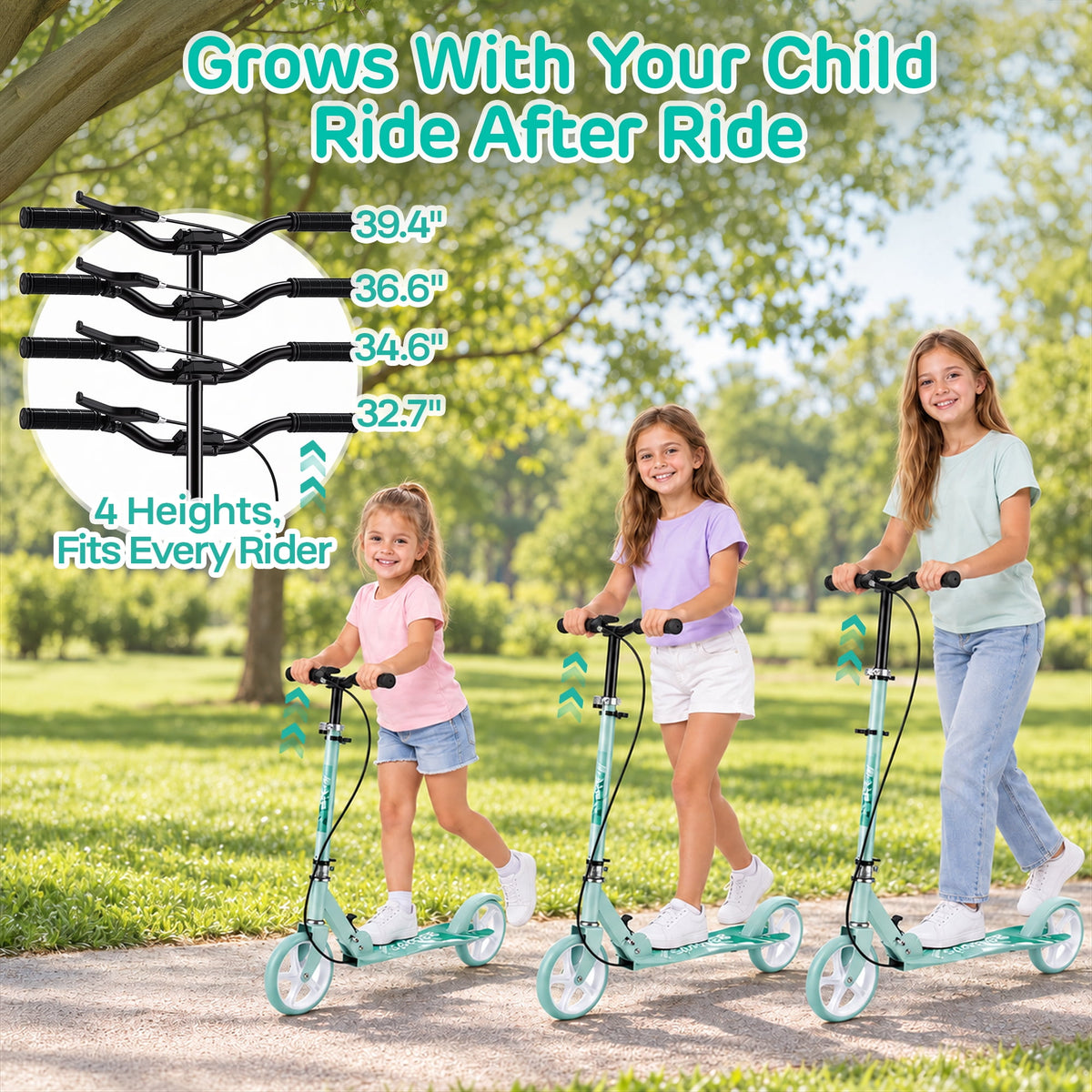 Redsmile Kick Scooter with 4 Adjustable Levels,Folding Commuter Scooter with Dual Brakes and 8 Inch Big Wheels for Teens and Adults,Green