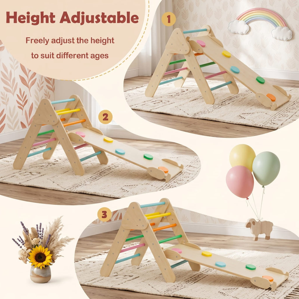 Redsmile 5-in-1 Wooden Kids Climber Toys with Triangle Arch Ramp for Kids Toddlers, Indoor Outdoor Playset for Boys and Girls 1+ Years Old, Multicolor