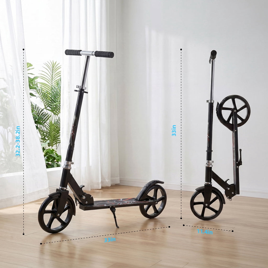 Redsmile Kick Scooter with 3 Adjustable Levels,Folding Commuter Scooter 8 Inch Big Wheels for Teens and Adults,Black