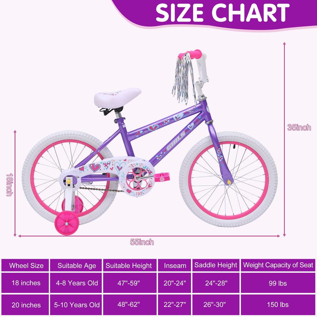 Redsmile 18 in. Kids Bike with Training Wheels, Bicycle for Girls and Boys Ages 3-8 Years, Purple