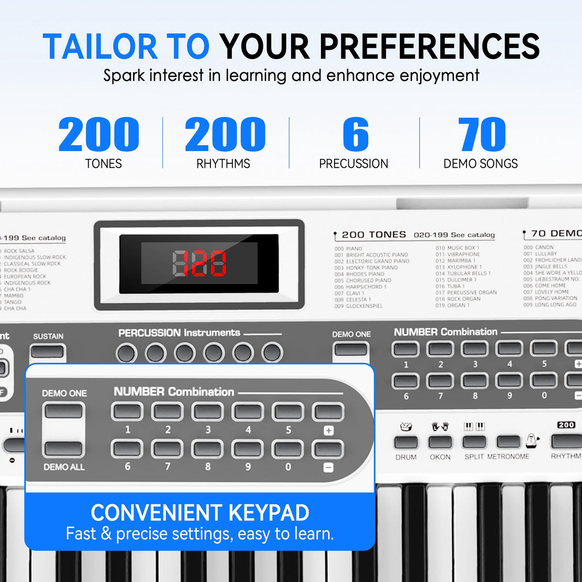 Redsmile 61-Key Piano Keyboard with Lighted Keys, Stand, Bench, Microphone, Headphone, Electronic Keyboard Piano Set, White
