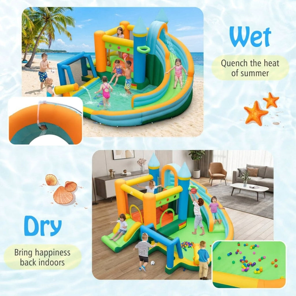 Redsmile Inflatable Water Slide Bounce House with Dual Slides and Splash Pool, Backyard Water Slide with Basketball Rim, Soccer Goal and Ball Pit for Kids Ages 3-10 (Without Blower)