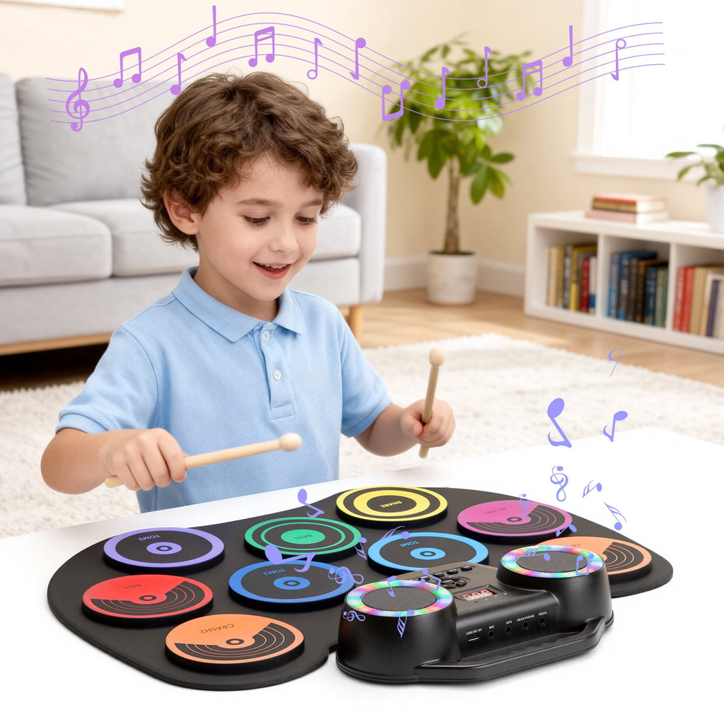 Redsmile Electronic Drum Set Kit with 9 Pads and Bluetooth Dual Speakers for Kids and Adults,Portable Practice Kit for Beginners