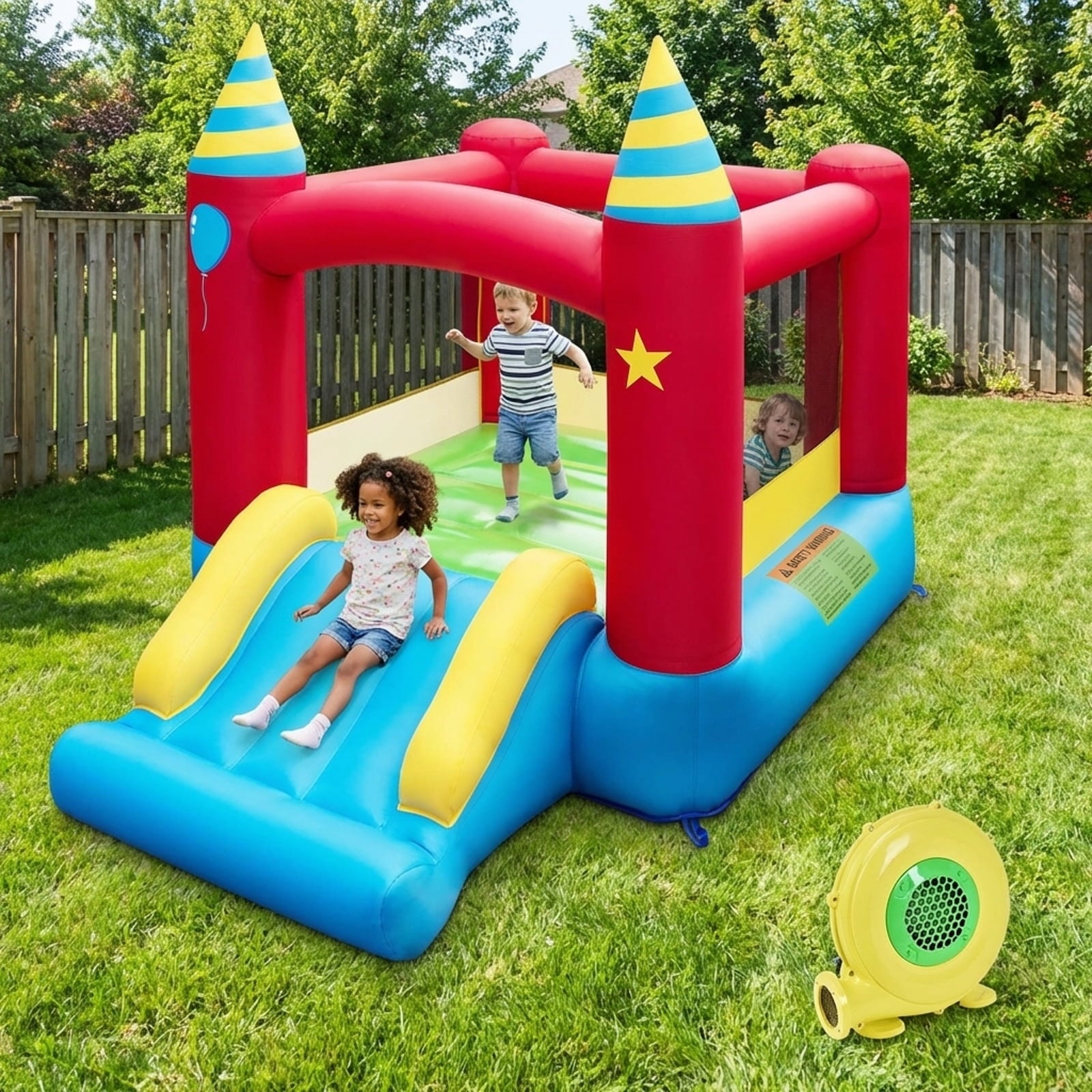 Redsmile Inflatable Kids Bounce Castle with 480W Blower - Multicolor - Kids Birthday Party - Backyard Fun