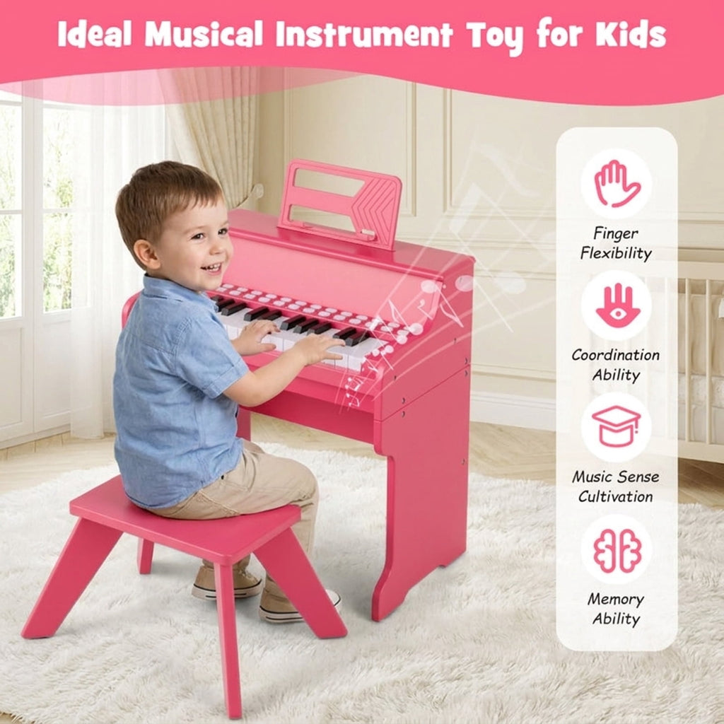 Redsmile 25-Key Kids Piano Keyboard with Wooden Cabinet and Music Stand for Kids and Toddlers Age 3 and Up to Start Learning, Pink