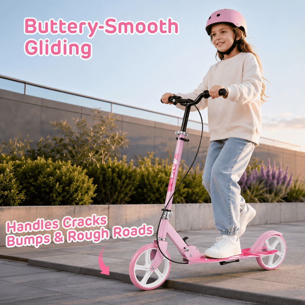 Redsmile Kick Scooter with 4 Adjustable Levels,Folding Commuter Scooter with Dual Brakes and 8 Inch Big Wheels for Teens and Adults,Pink