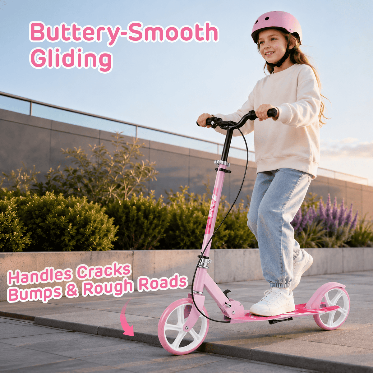 Redsmile Kick Scooter with 4 Adjustable Levels,Folding Commuter Scooter with Dual Brakes and 8 Inch Big Wheels for Teens and Adults,Pink