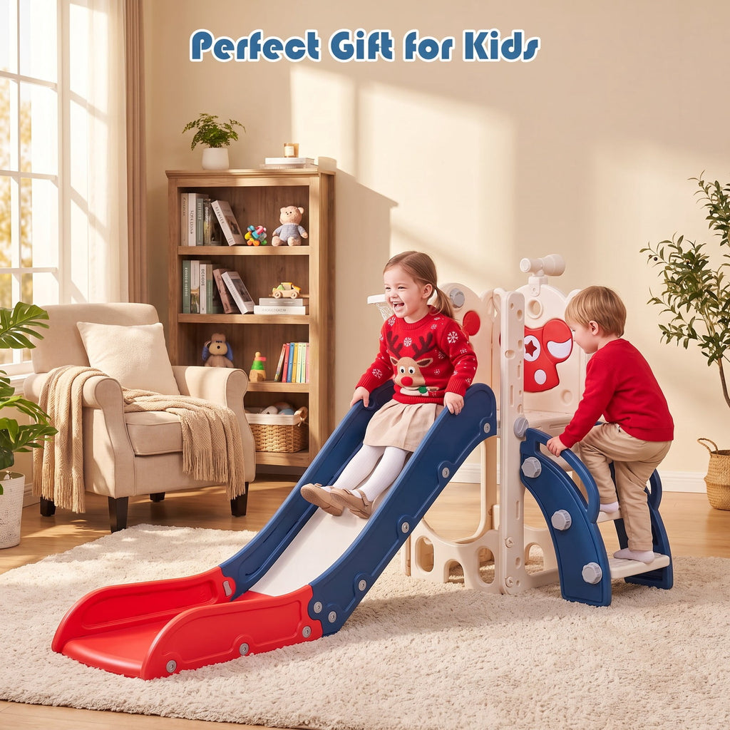 Redsmile Toddler Slide Playset with Climbing Steps, Basketball Hoop, Telescope and Golf Accessories for Indoor Outdoor Play