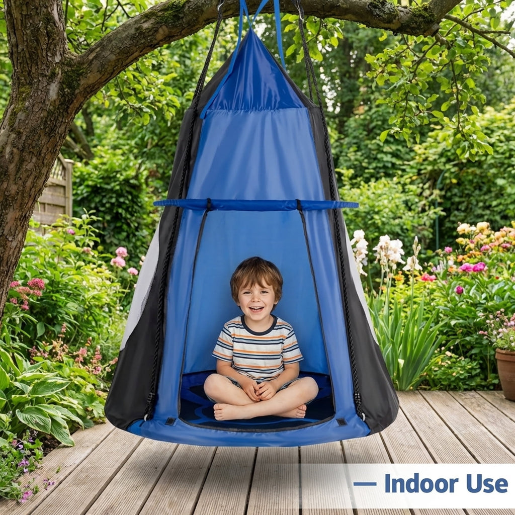 Redsmile 2-in-1 40 Inch Kids Hanging Chair Detachable Swing Tent Set 330 lbs Capacity Indoor Outdoor Play - Blue