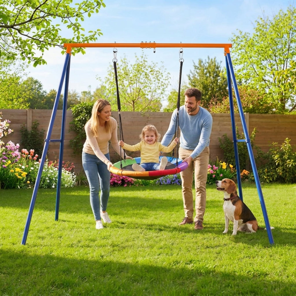 Redsmile A-Frame Swing Stand for Backyard, Extra Large Heavy Duty Steel Swing Frame Holds 550 lb, Freestanding Outdoor Swing Set Stand, Blue and Yellow