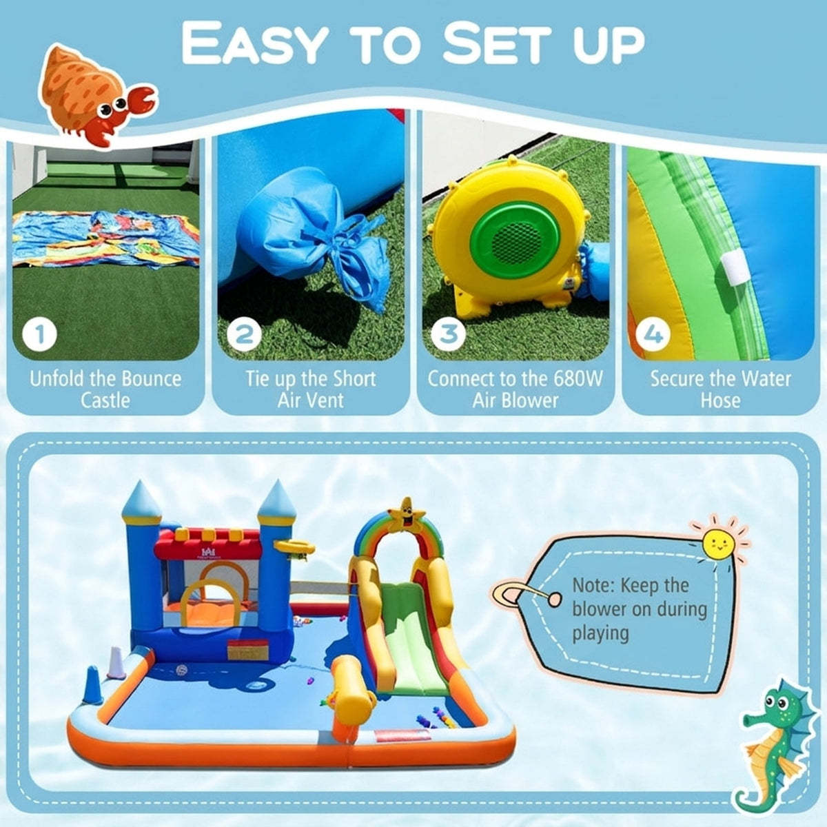 Redsmile Inflatable Water Slide Park Bouncy Castle with Climbing Wall, Backyard Water Slide with Splash Pool, Water Cannon and Basketball Rim for Kids Ages 3-12, with Blower