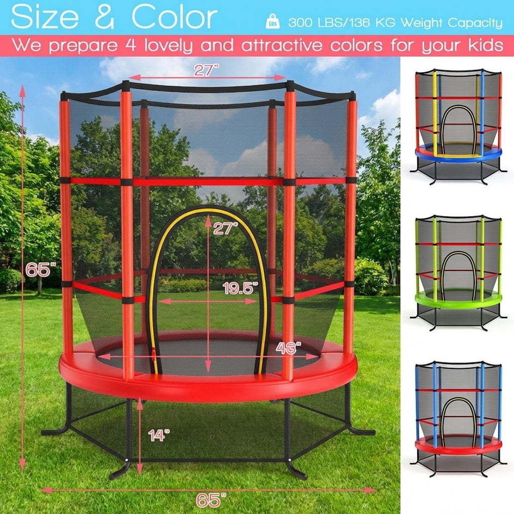 Redsmile 55 Inch Kids Recreational Trampoline Bouncing Jumping Mat with Enclosure Net - Red - Outdoor Recreation