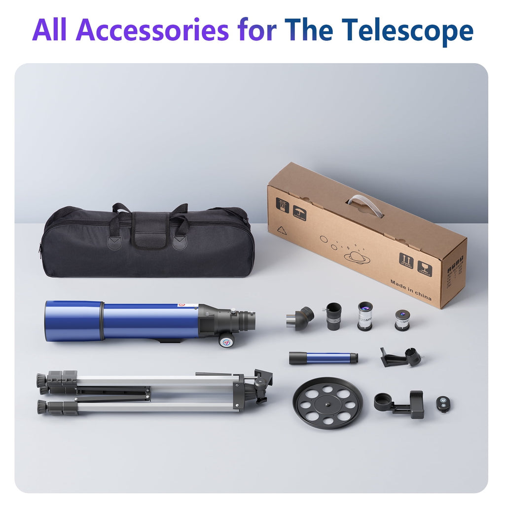 Redsmile Telescope for Adults Astronomy Beginners80mm Aperture 500mm Refractor Telescope with AZ Mount Tripod and 2 Eyepieces20x to 50x Magnification for Moon ViewingBlue