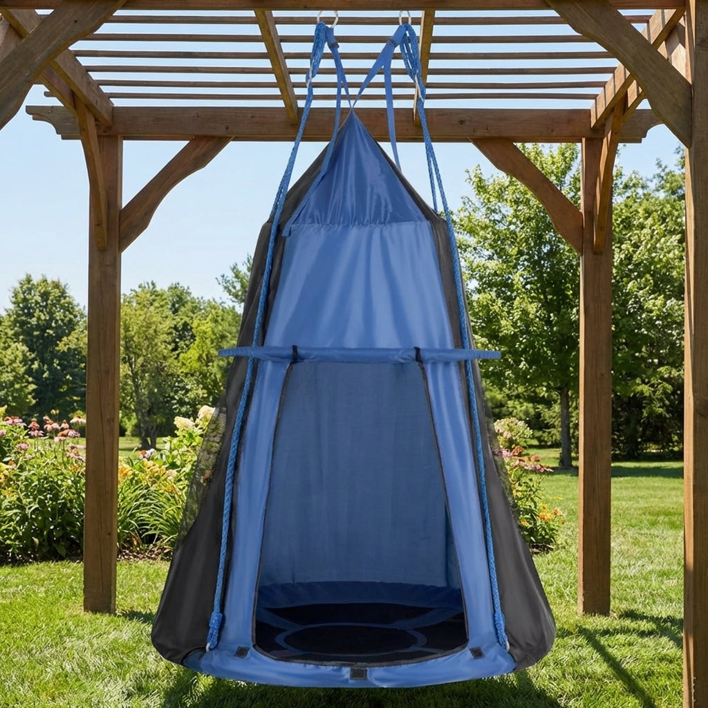Redsmile 2-in-1 40 Inch Kids Hanging Chair Detachable Swing Tent Set 330 lbs Capacity Indoor Outdoor Play - Blue