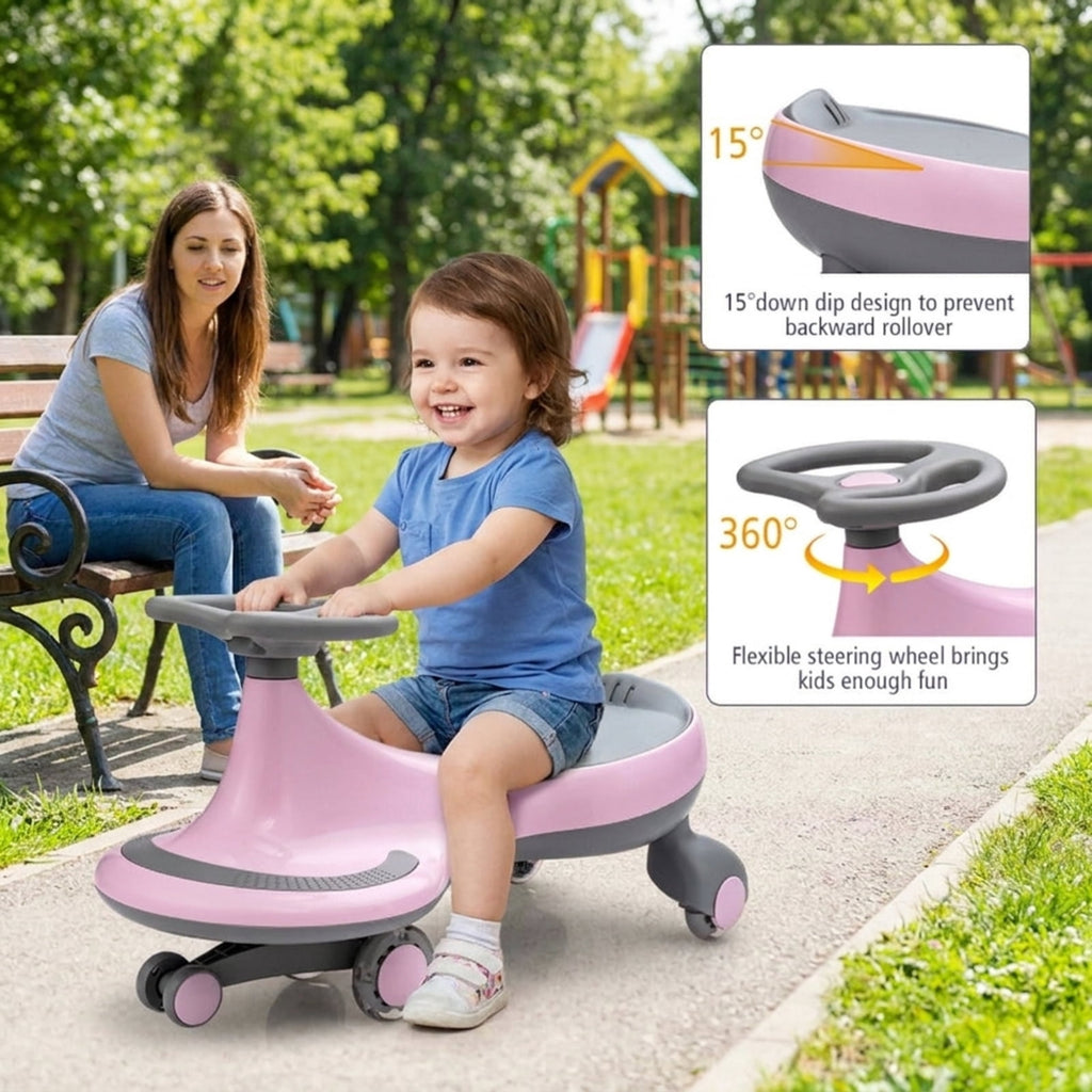 Redsmile Wiggle Car Ride On Toy for Toddlers and Kids Ages 2 and Up, Kids Wiggle Car with Flashing PU Wheels and No Batteries Needed, Twist Car Holds 110 lbs, Pink