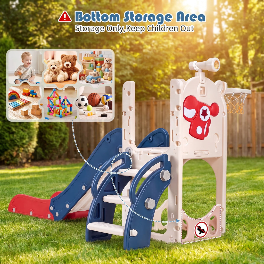 Redsmile Toddler Slide Playset with Climbing Steps, Basketball Hoop, Telescope and Golf Accessories for Indoor Outdoor Play