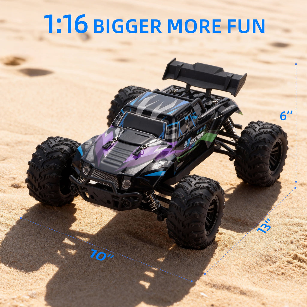 Redsmile 1:16 Fast RC Cars, 37 MPH 4WD Off-Road Remote Control Car Truck with All-Terrain Tires and 2 Batteries, Toys Gift for Children and Kids