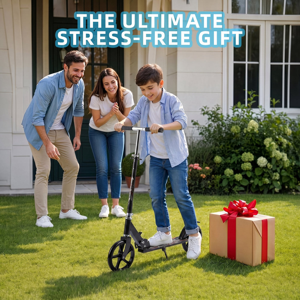 Redsmile Kick Scooter with 3 Adjustable Levels,Folding Commuter Scooter 8 Inch Big Wheels for Teens and Adults,Black
