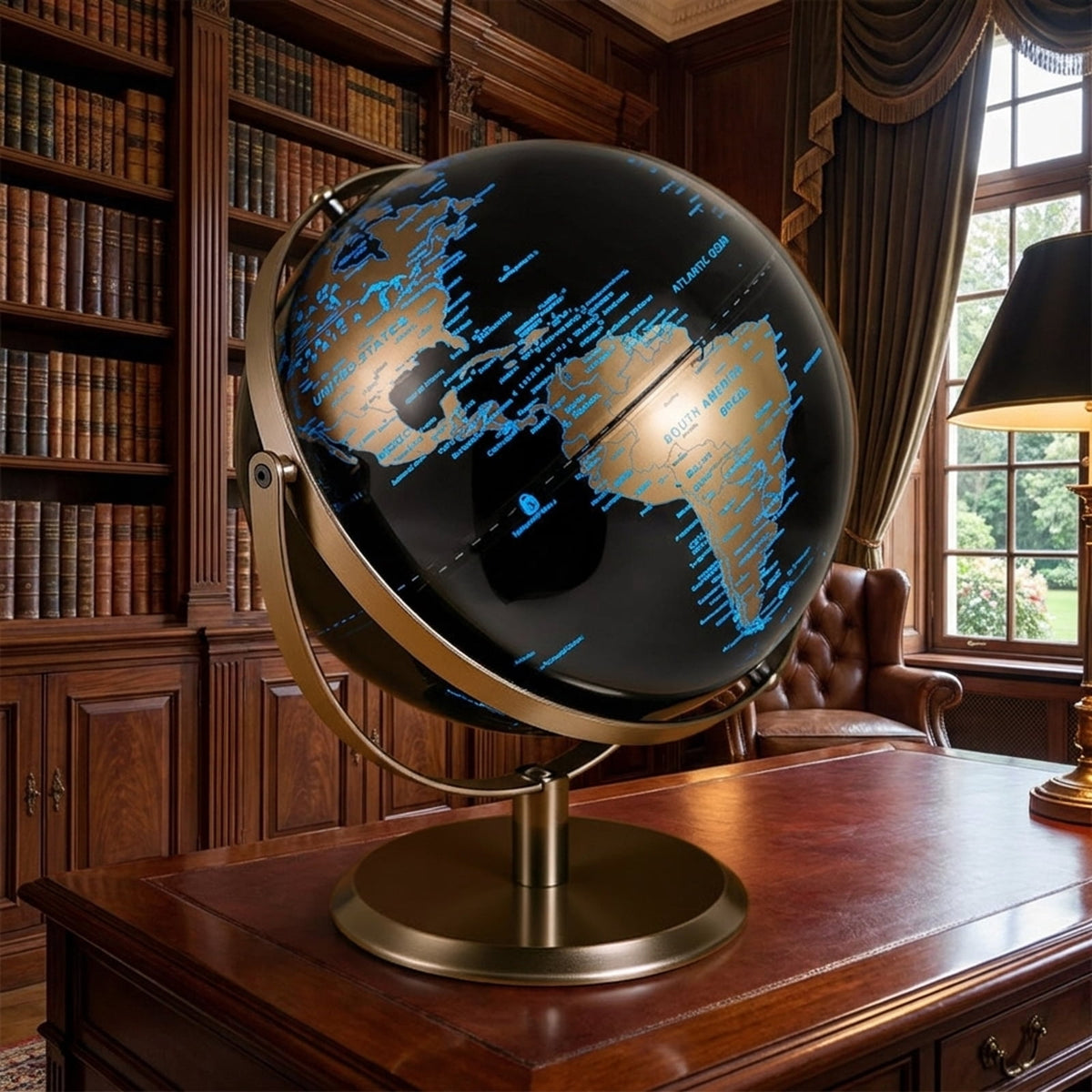 Redsmile 9-Inch World Globe with Metal Stand, Metallic Black Educational Desktop Globe with 720 Degree Rotation Time Dial and Anti-Slip Base, Geography Gift for Kids and Adults, Golden