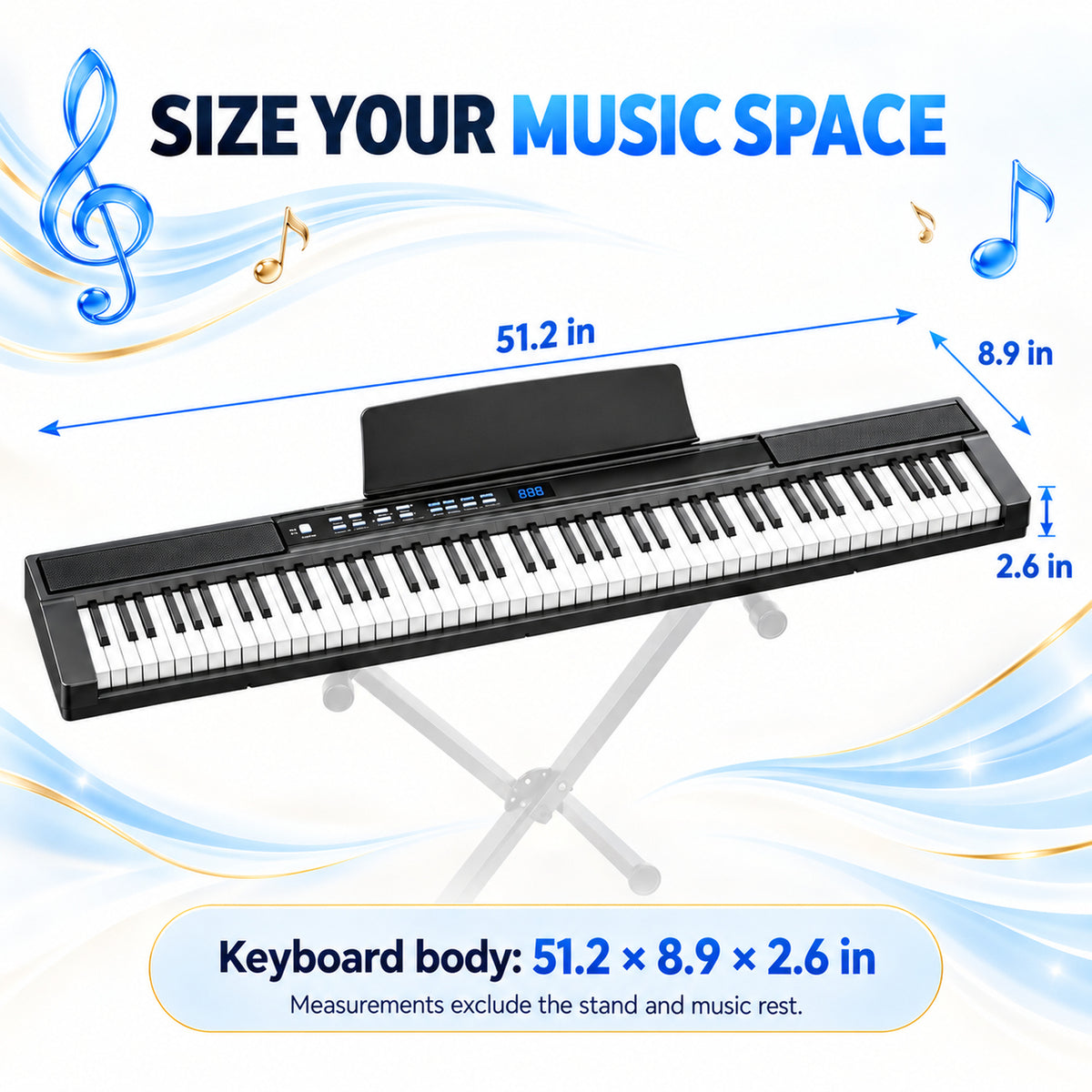 Redsmile Piano Keyboard 88 Keys Digital Piano with 128 Tones, Stand and Pedal, Black