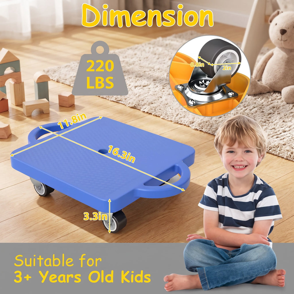 Redsmile 4-Pack Sitting Scooter Boards with Handles and Swivel Wheels, Indoor Active Play Set in Red, Yellow, Blue and Green