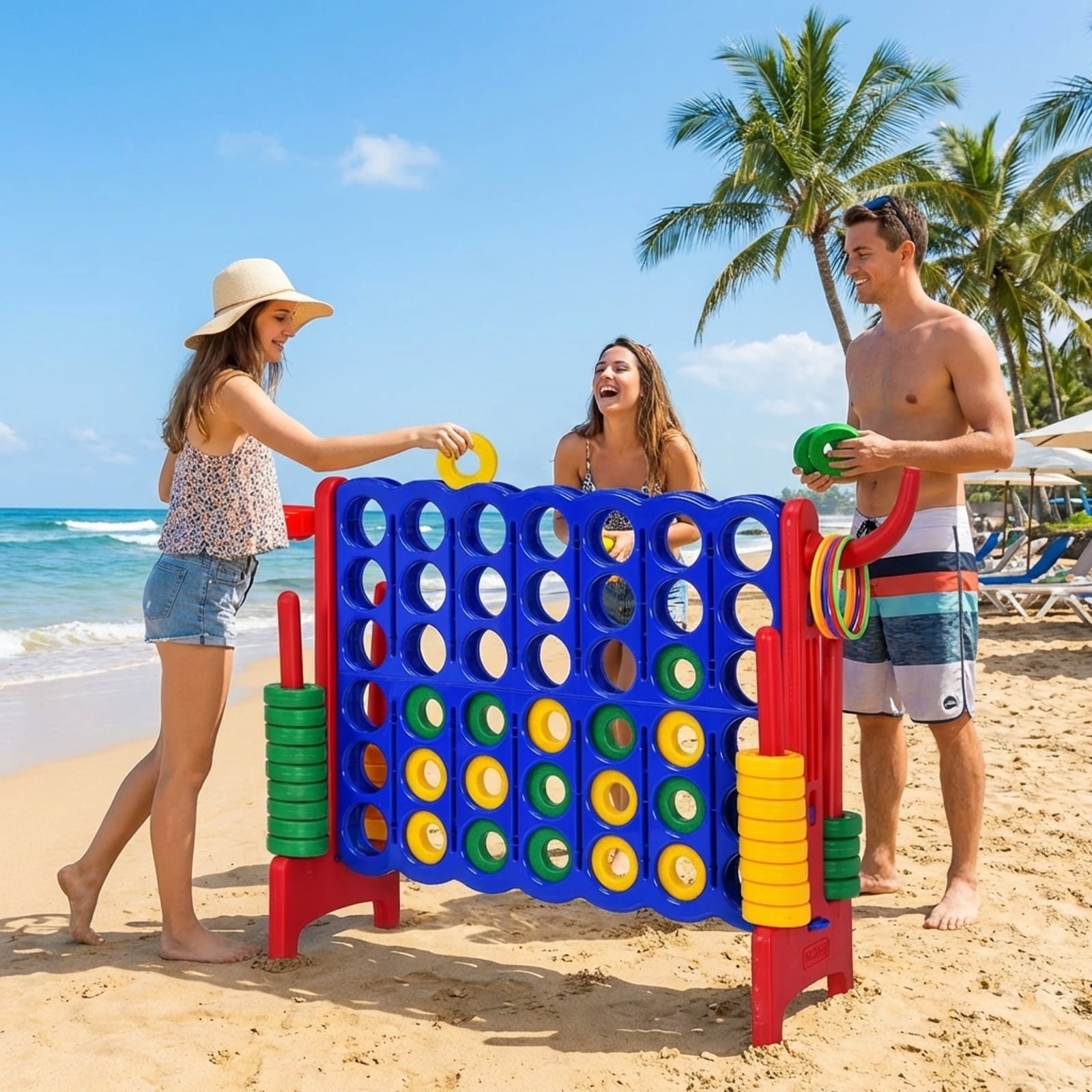 Redsmile 2.5ft 4-to-Score Giant Game Set Red - Portable Outdoor Indoor Game for Birthday Party BBQ Camping Family Fun
