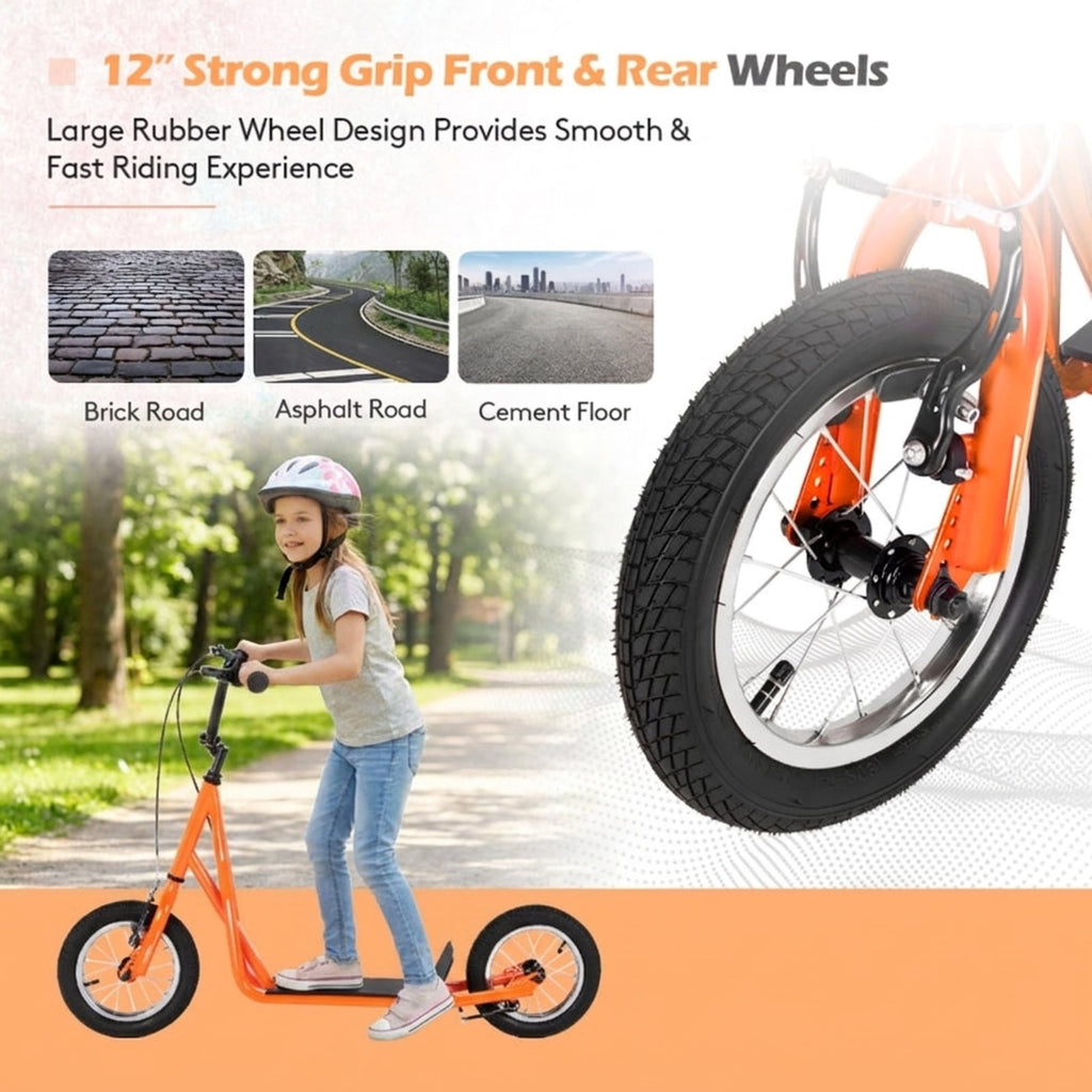 Redsmile Kids Scooter with 12 Inch Air Wheel, Height Adjustable Kick Scooter Holds 165 lb for Big Kids and Teens, Orange