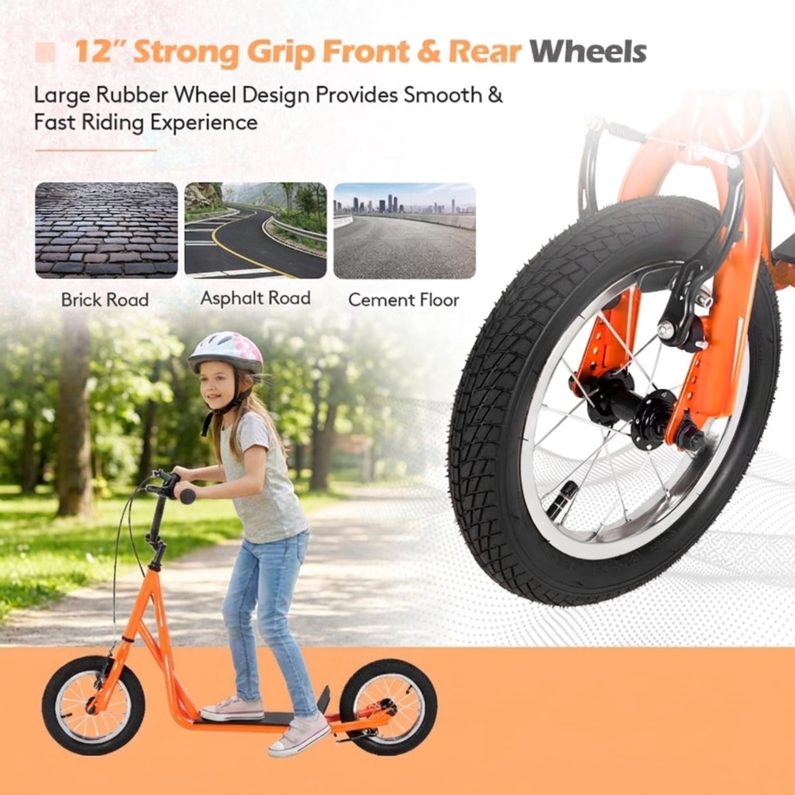 Redsmile Kids Scooter with 12 Inch Air Wheel, Height Adjustable Kick Scooter Holds 165 lb for Big Kids and Teens, Orange