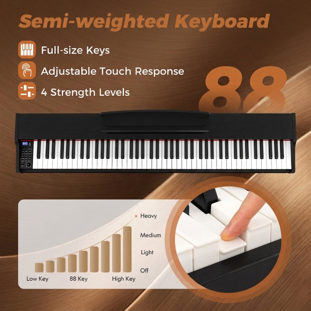 Redsmile 88-Key Electronic Keyboard Piano Set with Adjustable Stand and Dual Speakers for Beginners to Practice at Home or on a Tabletop, Black