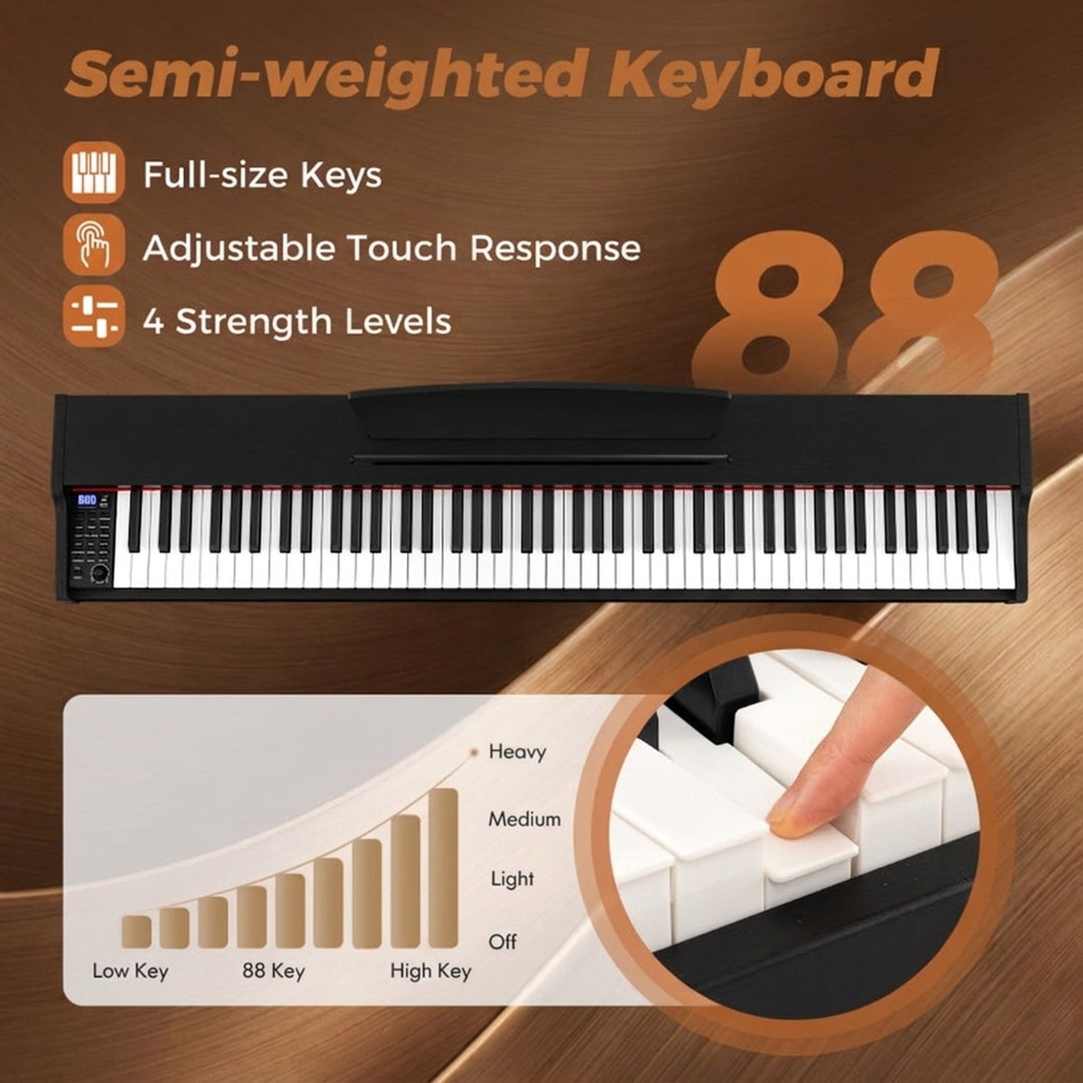 Redsmile 88-Key Electronic Keyboard Piano Set with Adjustable Stand and Dual Speakers for Beginners to Practice at Home or on a Tabletop, Black