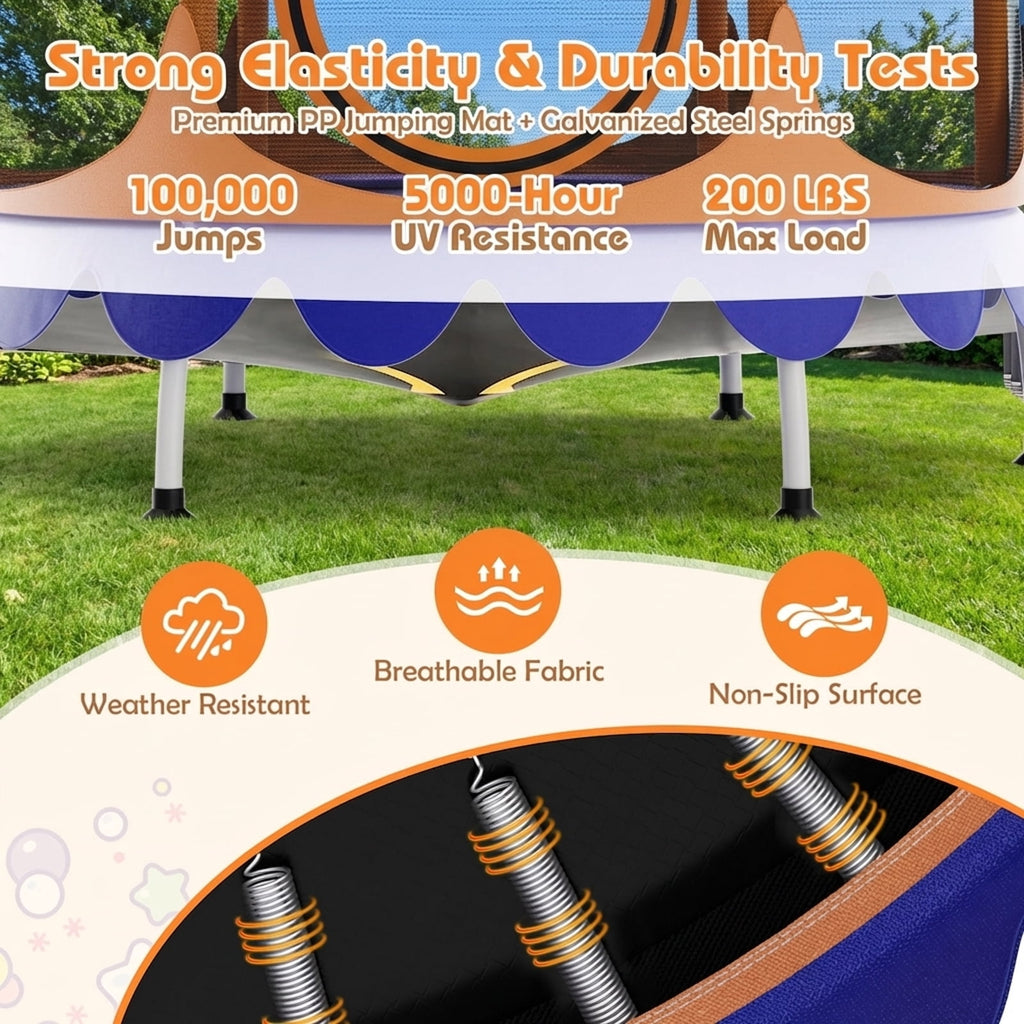 Redsmile 64 Inch Kids Trampoline with Detachable Canopy and Safety Enclosure Net-Orange - Premium PE Safety Enclosure for Kids Outdoor Play
