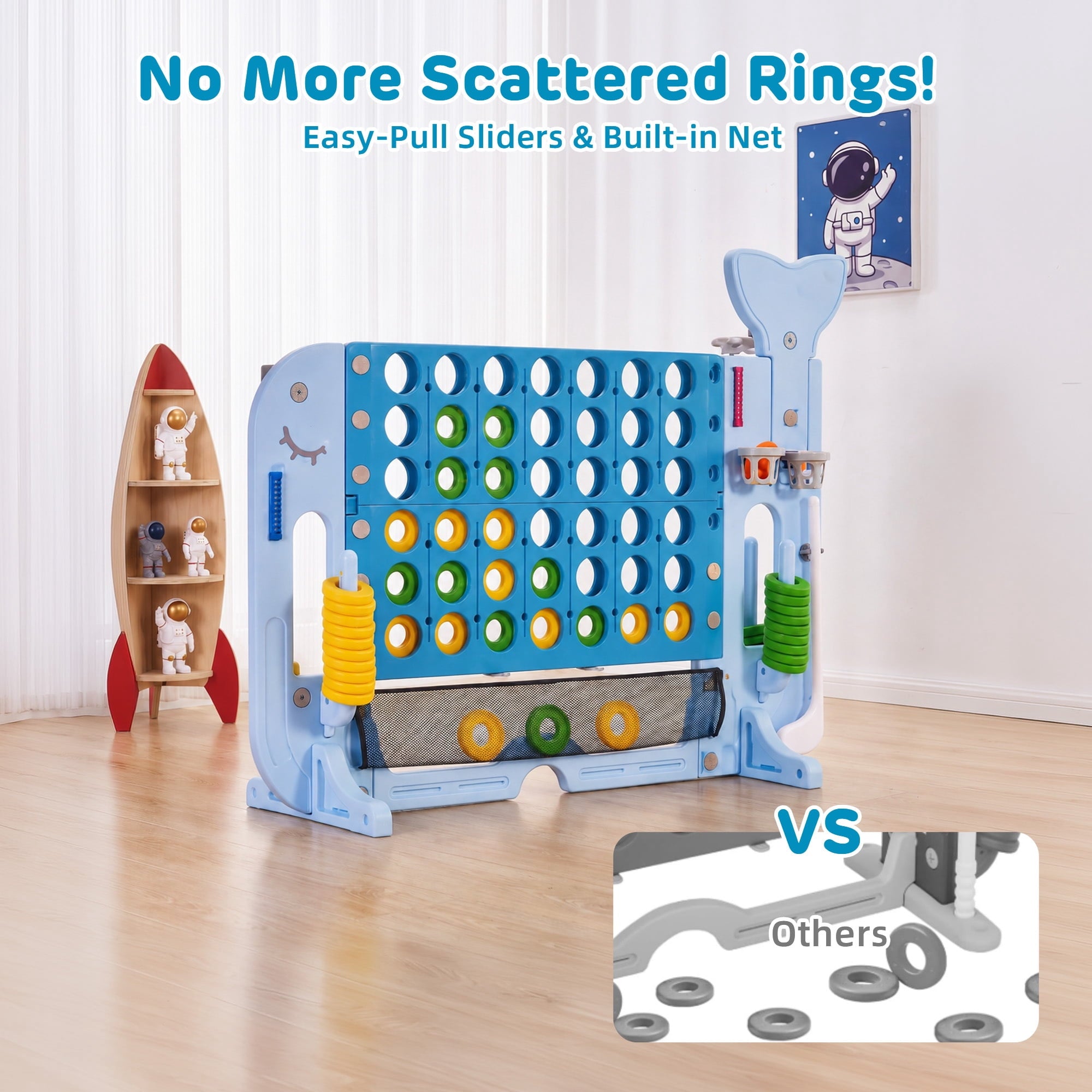 Redsmile Giant 4 in a Row Game Set, 4-in-1 Outdoor Yard Games for Kids Adults with Ring Toss, Basketball, Golf, 4-Level Adjustable Height, Family Backyard Party Games