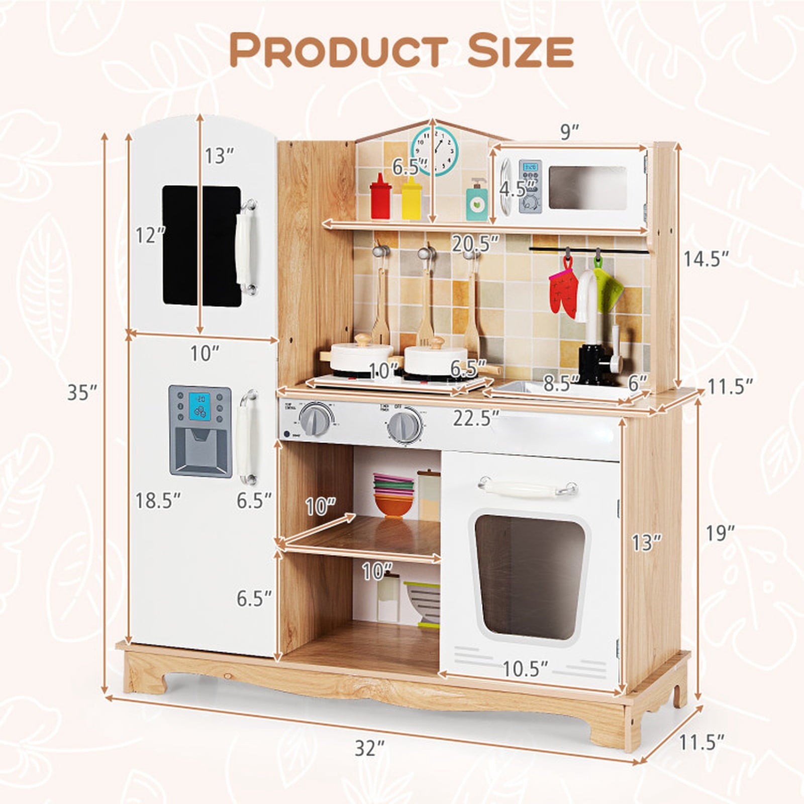 Redsmile Play Kitchen,Wooden Kids Kitchen Playset with Ice Maker,Oven,Realistic Lights and Sounds,Pretend Play Toy Kitchen,Gift for Girls Boys Ages 3-10,White