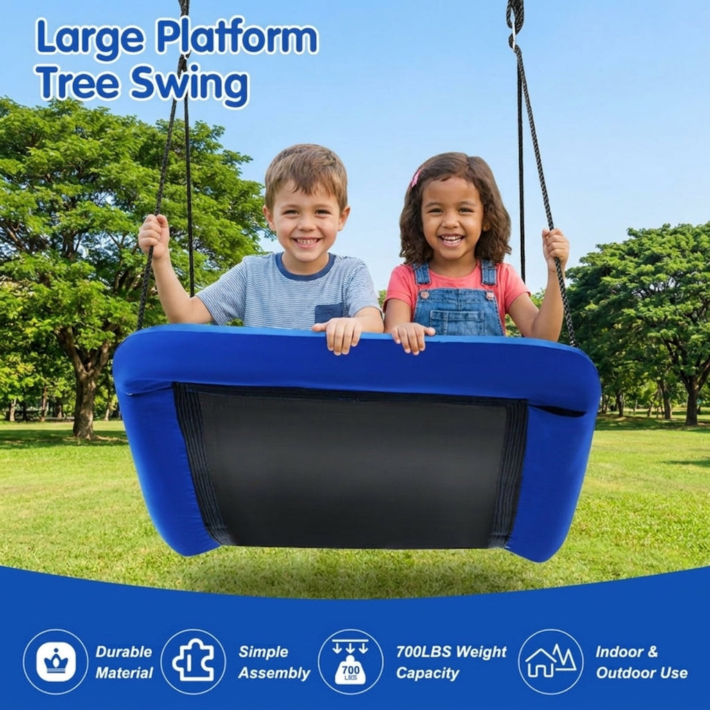 Redsmile Platform Tree Swing for Kids and Adults, 60 Inch Giant Saucer Tree Swing with Adjustable Ropes, 700 lb Outdoor Backyard Swing, Blue