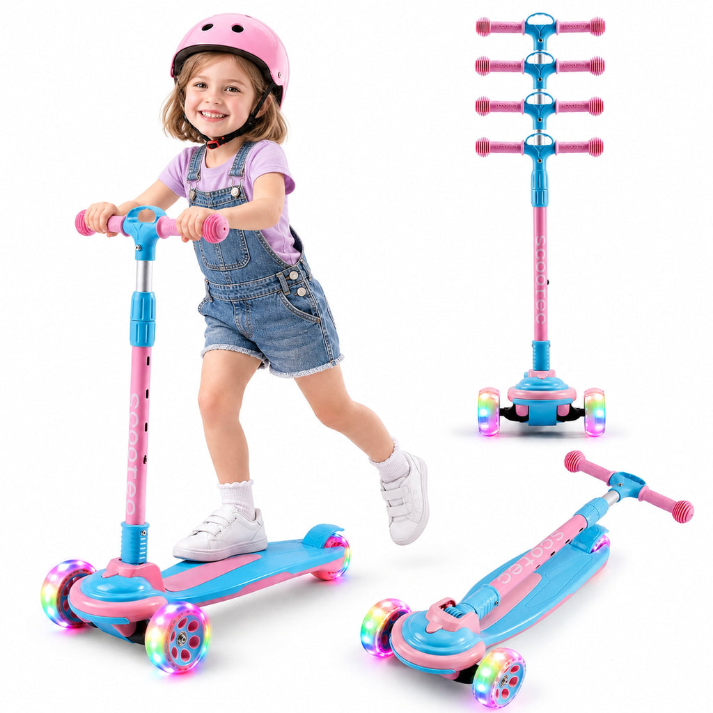 Redsmile Kids 3-Wheel Folding Kick Scooter with Light-Up Wheels, Pink and Blue