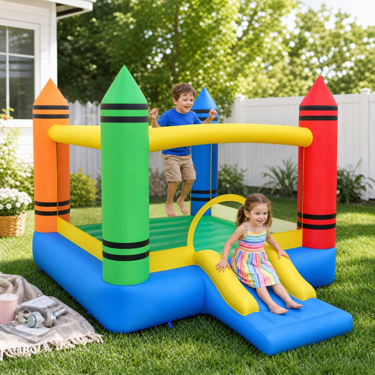 Redsmile Inflatable Bounce House with Slide, Kids Jumping Castle with Ocean Balls for Ages 3-10, Bounce House for Kids Boys Girls, Backyard Outdoor Indoor Play (Blower Not Included)