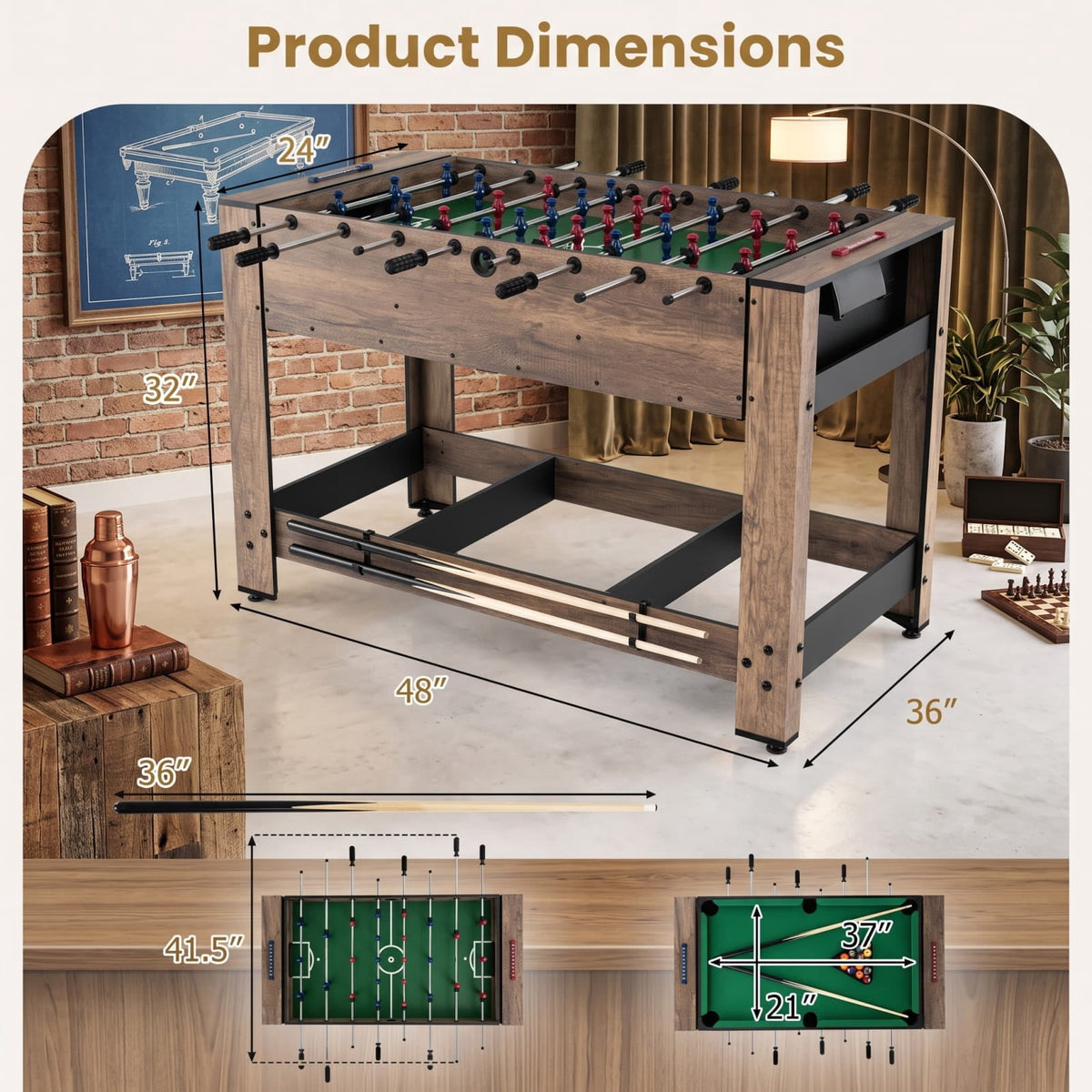Redsmile 2-in-1 Swivel Foosball and Pool Combo Game Table for Game Room Family Fun Indoor Play Natural