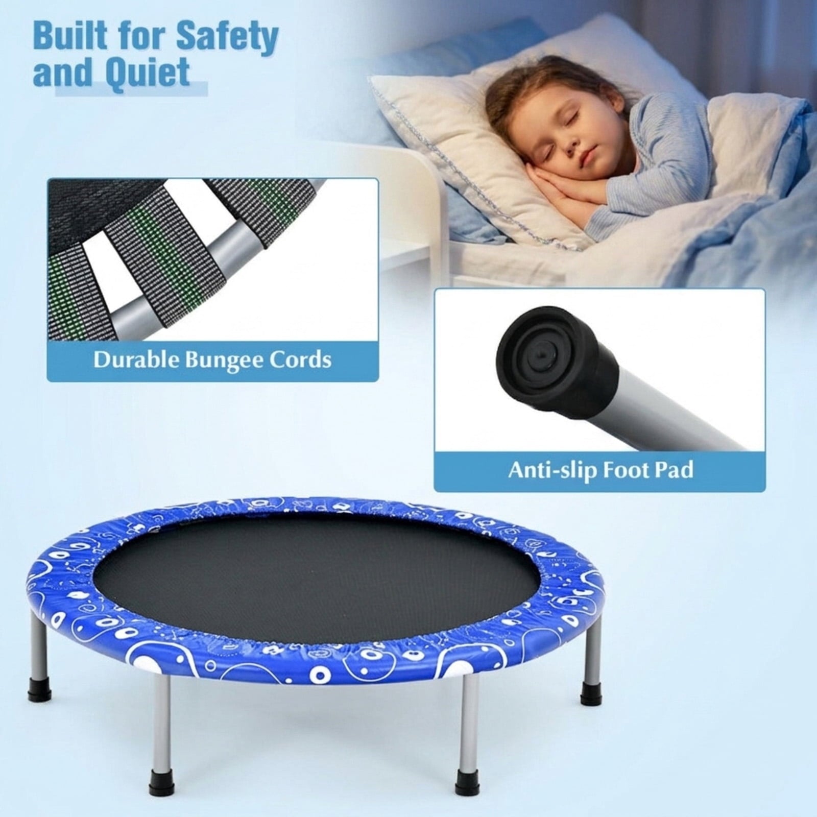 Redsmile 36 Inch Kids Trampoline Mini Rebounder with Full Covered Handrail, Blue