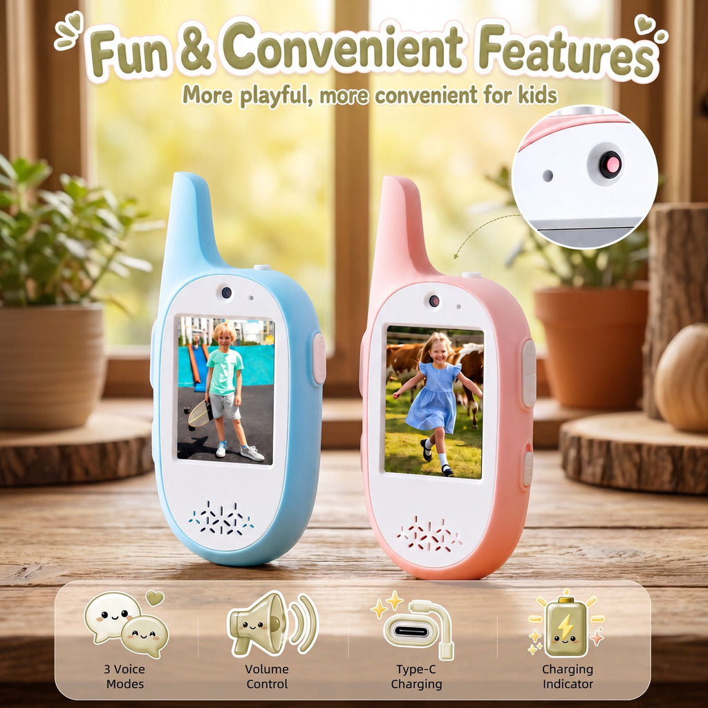 Redsmile Kids Video Walkie-Talkies, 2-Pack with Screen and Voice Effects, Pink and Blue
