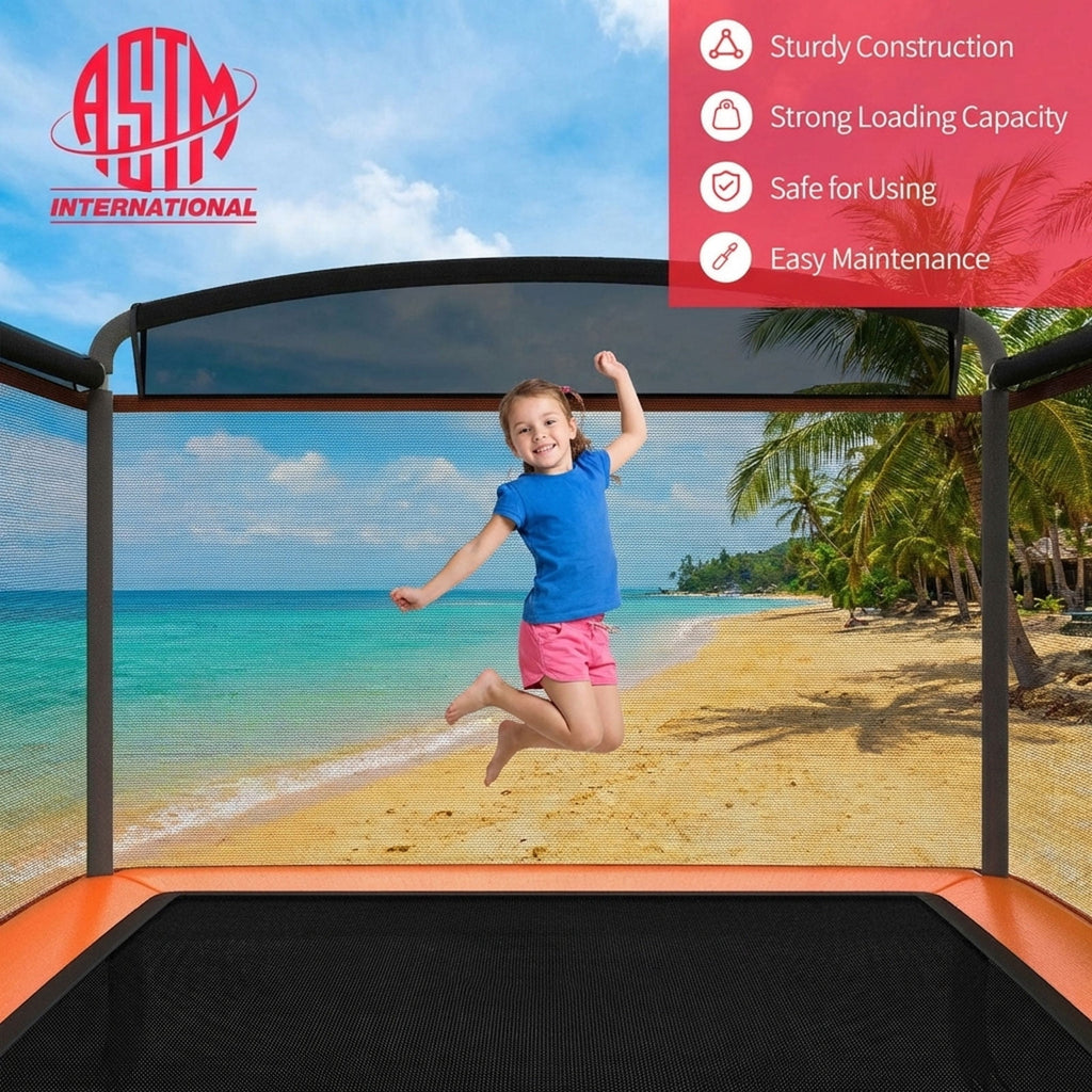 Redsmile 6 Feet Kids Entertaining Trampoline with Swing Safety Fence Orange - Kids Trampoline with Safety Enclosure Net Swing Outdoor Backyard Play Equipment