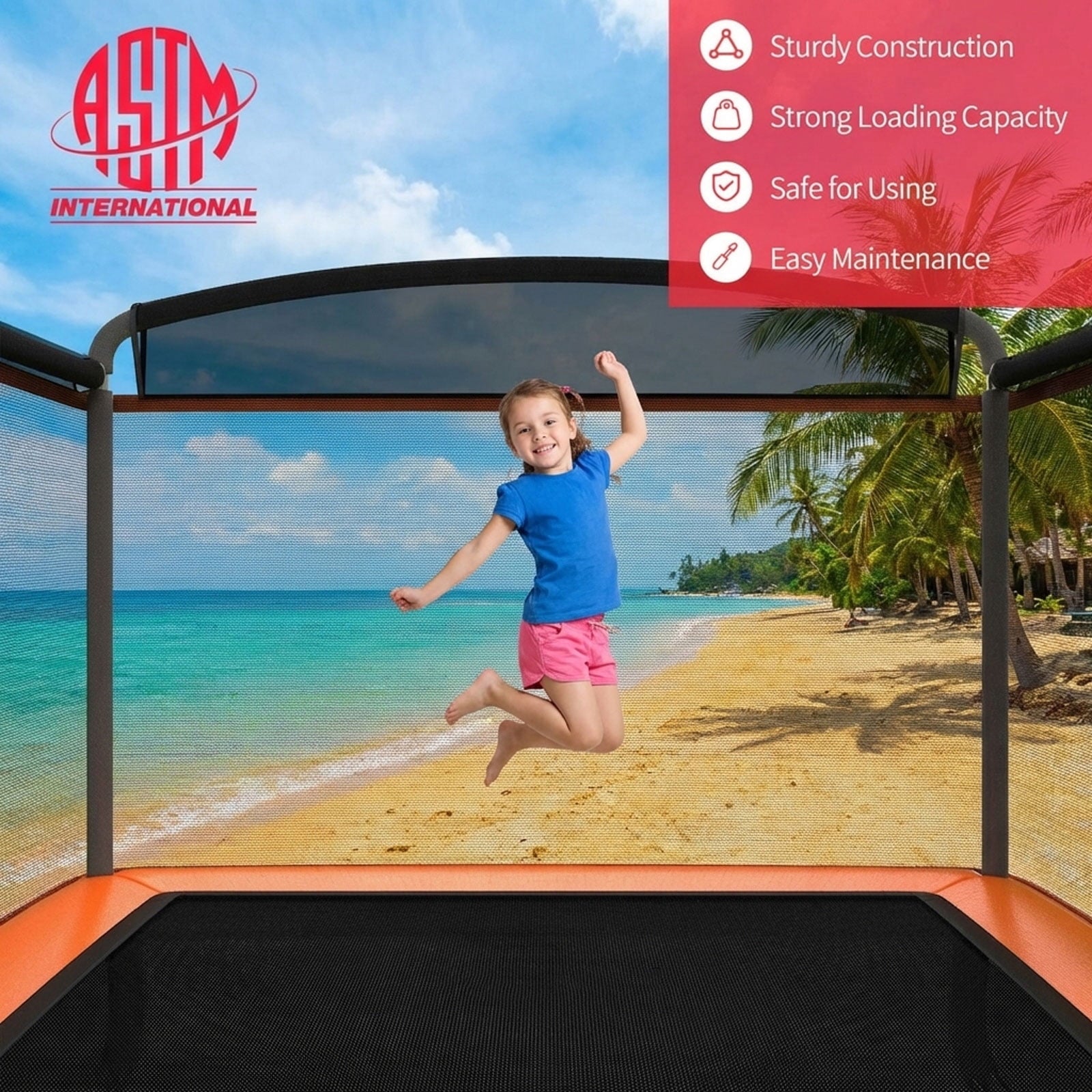 Redsmile 6 Feet Kids Entertaining Trampoline with Swing Safety Fence Orange - Kids Trampoline with Safety Enclosure Net Swing Outdoor Backyard Play Equipment