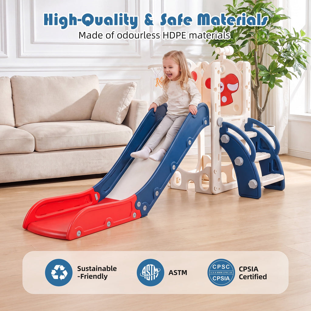 Redsmile 7-in-1 Toddler Slide with Climber and Basketball Hoop, Foldable Indoor Outdoor Kids Slide Playset with Golf Set