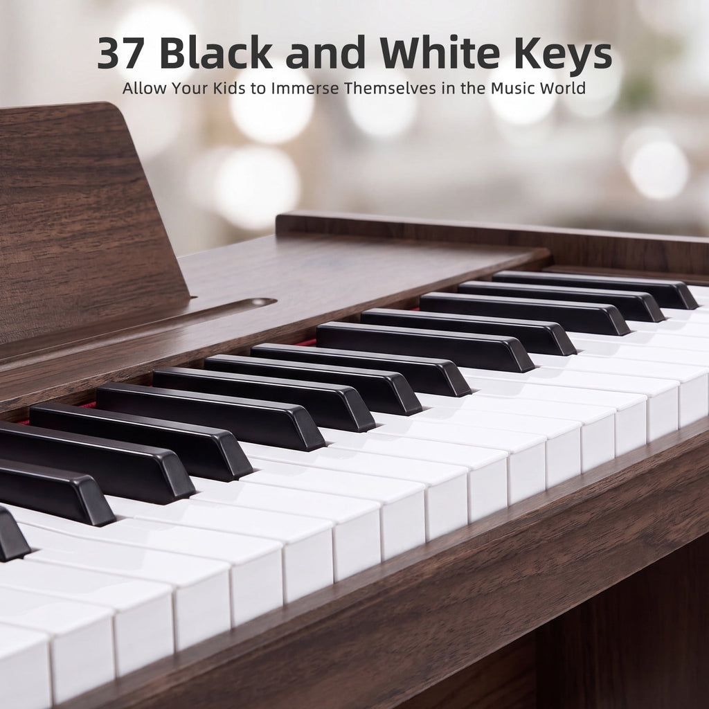 Redsmile 37-Key Kids Wooden Digital Piano with Bench, Music Book Stickers, Educational Keyboard Toy for Toddlers 3-8