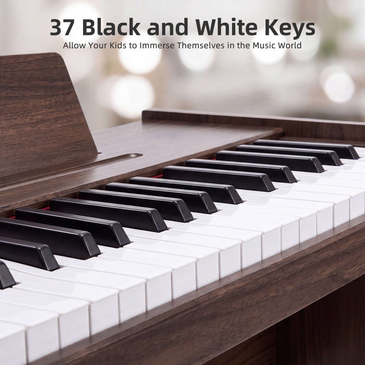 Redsmile 37-Key Kids Wooden Digital Piano with Bench, Music Book Stickers, Educational Keyboard Toy for Toddlers 3-8