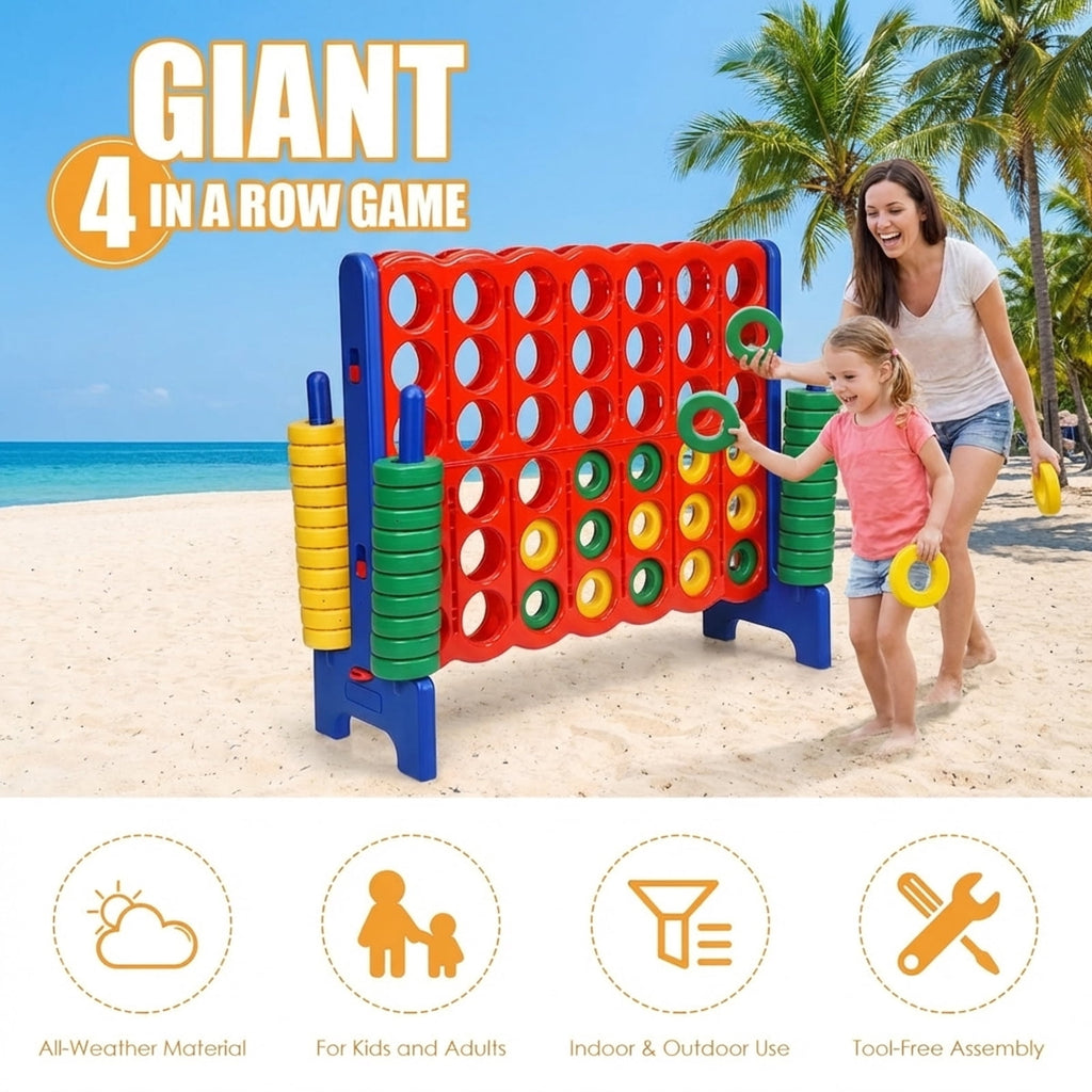 Redsmile Jumbo 4-to-Score Giant Game Set with 42 Jumbo Rings and Quick-Release Slider-Blue Blue - Outdoor Backyard Lawn Party Game for Kids Adults